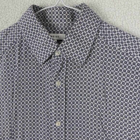 Reiss Shirt Mens Medium White Black Geometric Long Sleeve Slim Fit Viscose - Picture 2 of 9